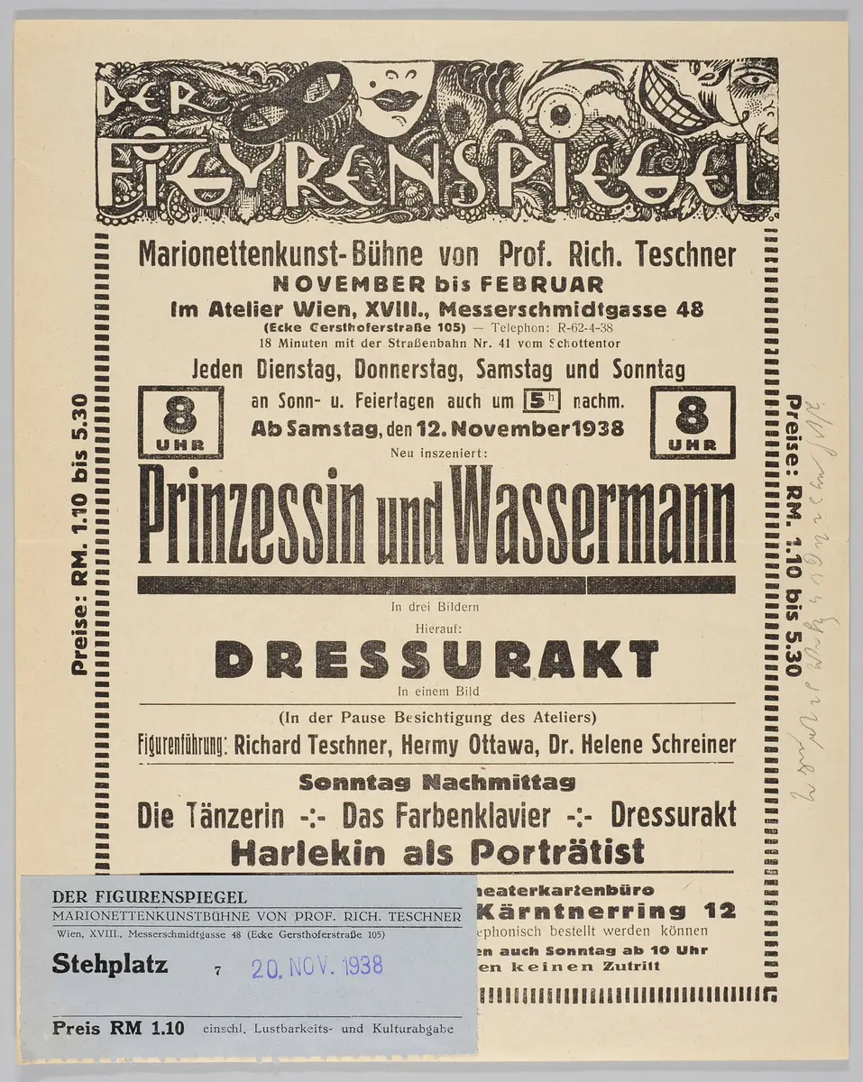 Der Figurenspiegel, Verweis auf Stücktitel: Prinzessin und Wassermann, Verweis auf Stücktitel: Dressurakt / Chinesischer Dressurakt, Verweis auf Stücktitel: Die Tänzerin / Die bunte Tänzerin, Verweis auf Stücktitel: Das Farbenklavier, Verweis auf Stücktitel: Harlekin als Porträtist