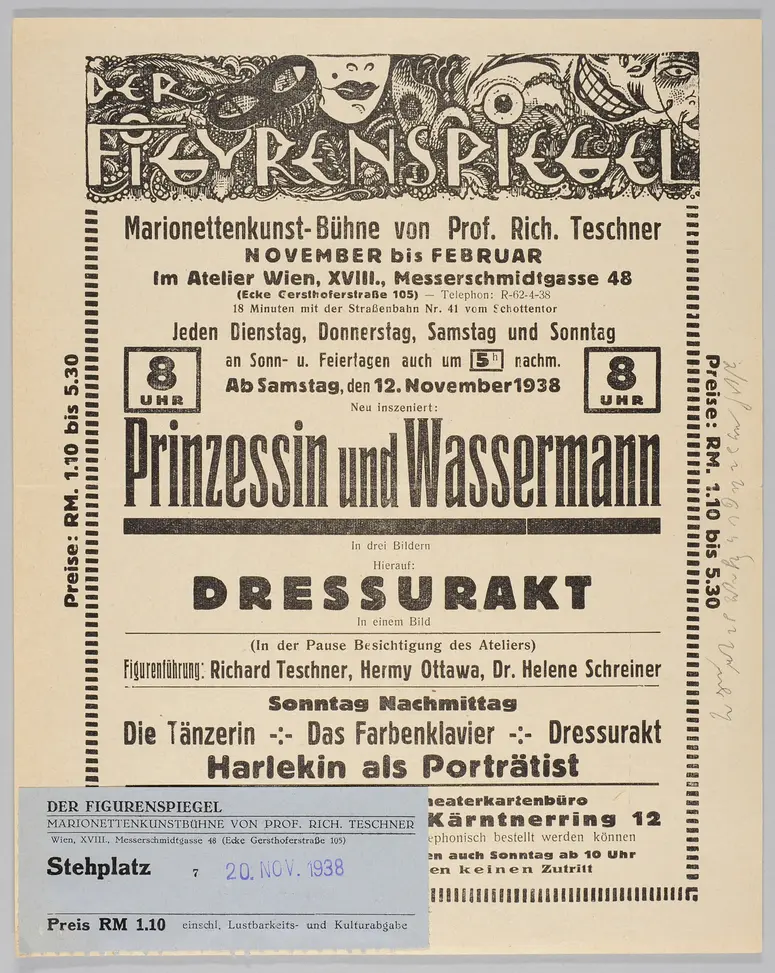 Der Figurenspiegel, Verweis auf Stücktitel: Prinzessin und Wassermann, Verweis auf Stücktitel: Dressurakt / Chinesischer Dressurakt, Verweis auf Stücktitel: Die Tänzerin / Die bunte Tänzerin, Verweis auf Stücktitel: Das Farbenklavier, Verweis auf Stücktitel: Harlekin als Porträtist