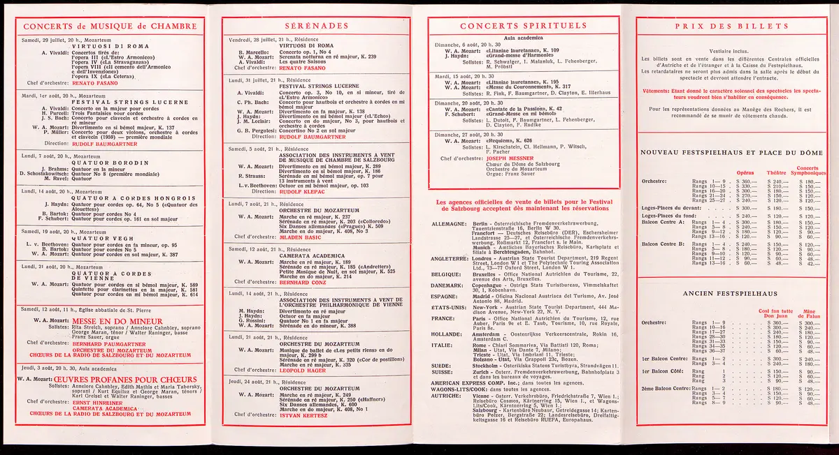 Salzburger Festspiele 1961, Titel in Vorlageform: Salzbourg Festival 1961, Verweis auf Stücktitel: Cosi fan tutte, Verweis auf Stücktitel: Die Entführung aus dem Serail, Verweis auf Stücktitel: Don Giovanni, Verweis auf Stücktitel: Idomeneo, Verweis auf Stücktitel: Der Rosenkavalier, Simon Boccanegra, Verweis auf Stücktitel: Das Bergwerk zu Falun, Verweis auf Stücktitel: Jedermann, Verweis auf Stücktitel: Faust, Verweis auf Stücktitel: Der Bauer als Millionär