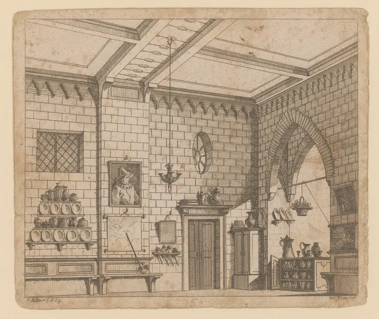 Heinrichs Jünglings Jahre, Alternativtitel: Heinrichs Jünglingsjahre, Alternativtitel: Die Jugend Heinrich des Fünften / Die Jugend Heinrichs V., Titel der Serie: Theaterdecorationen nach den Original Skitzen des k.k. Hof Theater Mahlers Anton de Pian, gestochen und verlegt von Norbert Bittner.