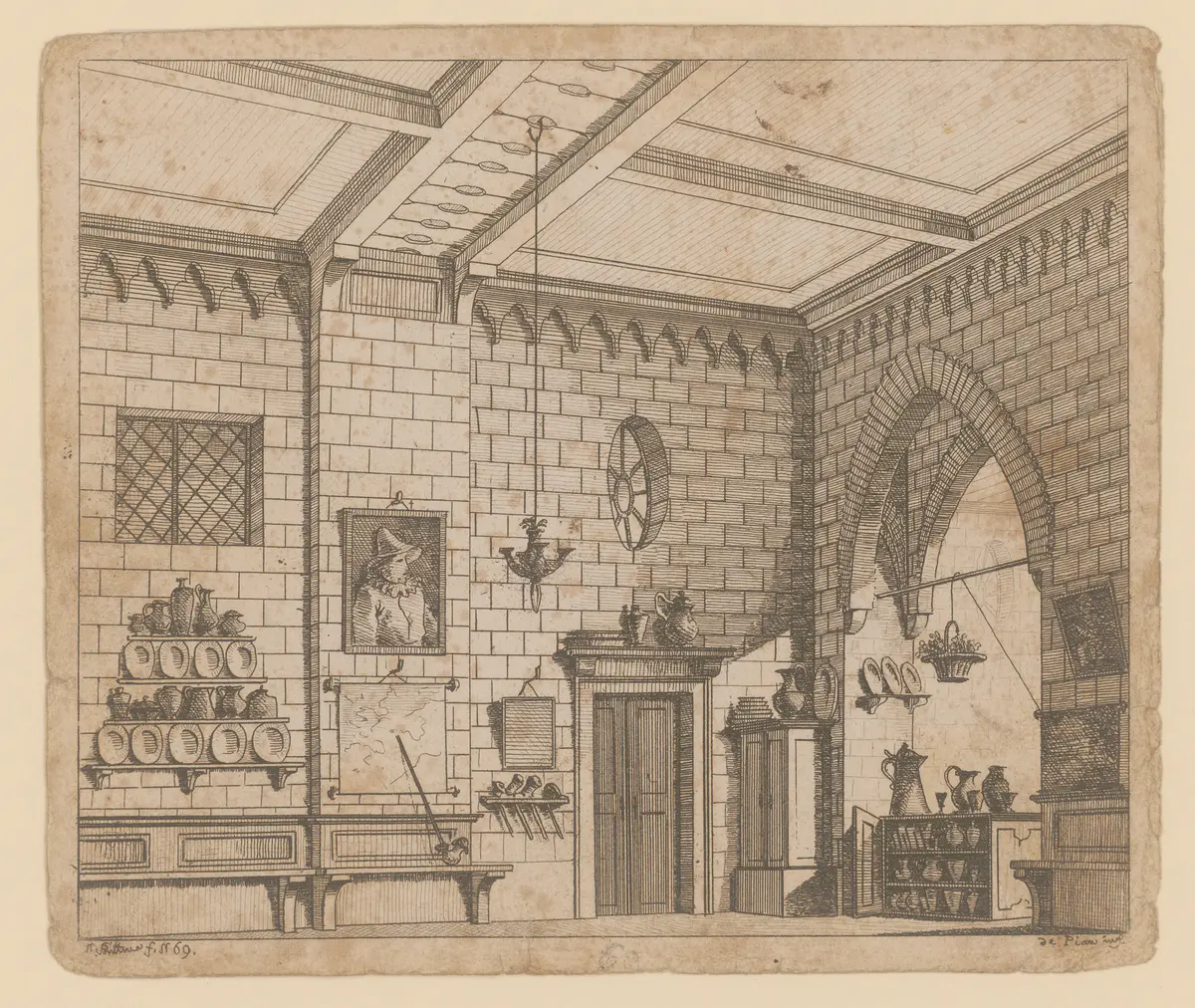 Heinrichs Jünglings Jahre, Alternativtitel: Heinrichs Jünglingsjahre, Alternativtitel: Die Jugend Heinrich des Fünften / Die Jugend Heinrichs V., Titel der Serie: Theaterdecorationen nach den Original Skitzen des k.k. Hof Theater Mahlers Anton de Pian, gestochen und verlegt von Norbert Bittner.