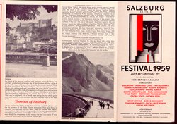 Salzburger Festspiele 1959, Titel in Vorlageform: Salzburg Festival 1959, Verweis auf Stücktitel: Julietta, Verweis auf Stücktitel: Orpheus und Eurydike, Verweis auf Stücktitel: Die Welt auf dem Monde, Verweis auf Stücktitel: Cosi fan tutte, Der Zauberflöte, Verweis auf Stücktitel: Die schweigsame Frau, Verweis auf Stücktitel: Jedermann, Verweis auf Stücktitel: Donnerstag, Verweis auf Stücktitel: Der Turm