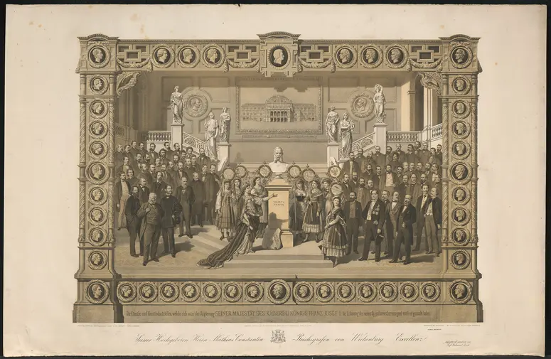 Die Künstler und Kunstindustriellen, welche sich unter der Regierung seiner Majestät des Kaisers u. Königs Franz Josef I. bei der Erbauuung des neuen Opernhauses verdient gemacht haben., Weiterer Titel: Wien, Oper