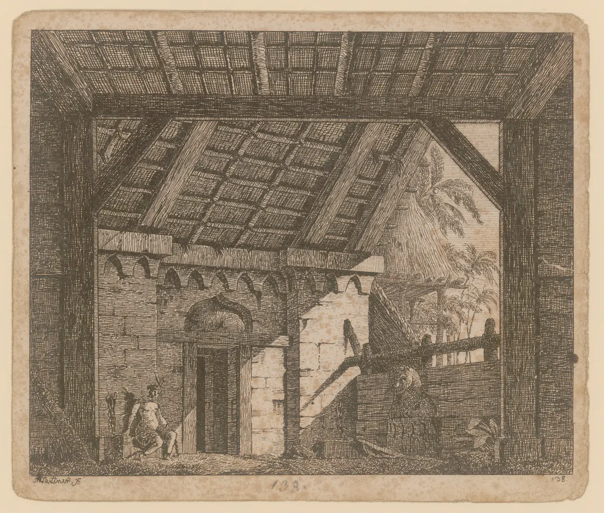 Das unterbrochene Opferfest, Titel der Serie: Theaterdecorationen nach den Originalskitzen des k.k. Hoftheatermahlers Joseph Platzer radirt und verlegt von Norbert Bittner