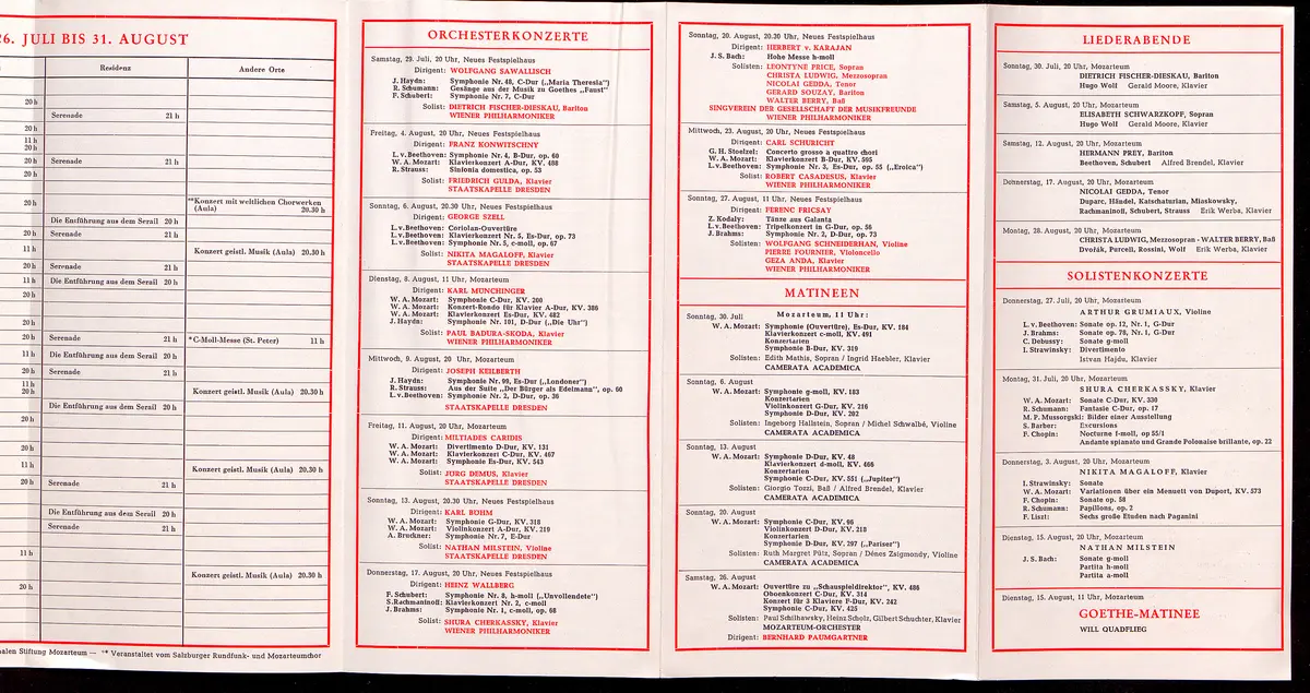 Salzburger Festspiele 1961, Verweis auf Stücktitel: Cosi fan tutte, Verweis auf Stücktitel: Die Entführung aus dem Serail, Verweis auf Stücktitel: Don Giovanni, Verweis auf Stücktitel: Idomeneo, Verweis auf Stücktitel: Der Rosenkavalier, Simon Boccanegra, Verweis auf Stücktitel: Das Bergwerk zu Falun, Verweis auf Stücktitel: Jedermann, Verweis auf Stücktitel: Faust, Verweis auf Stücktitel: Der Bauer als Millionär